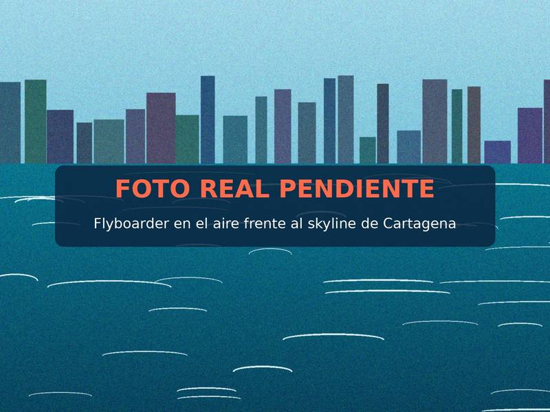 Foto provisional: flyboarder en el aire frente al skyline de Cartagena